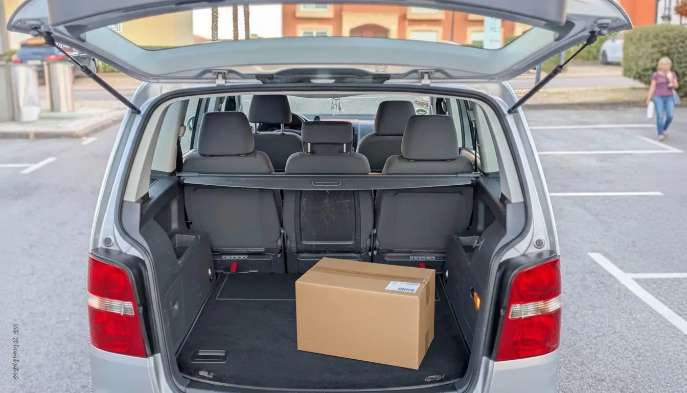 Laderaum des WestpfalzKurier Fahrzeugs mit Paket
